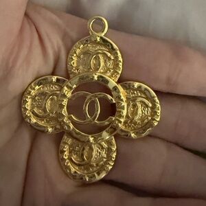 CHANEL Gold Brooch with Iconic Logo and stamped